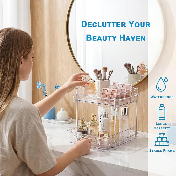 2-Tier bathroom cabinet organizer, bathroom organizers and storage with Adjustable Removable Dividers,Under Sink Organizing,Under Sink and Pull-Out Cabinet Organizer for Kitchen and Pantry Storage - Image 8