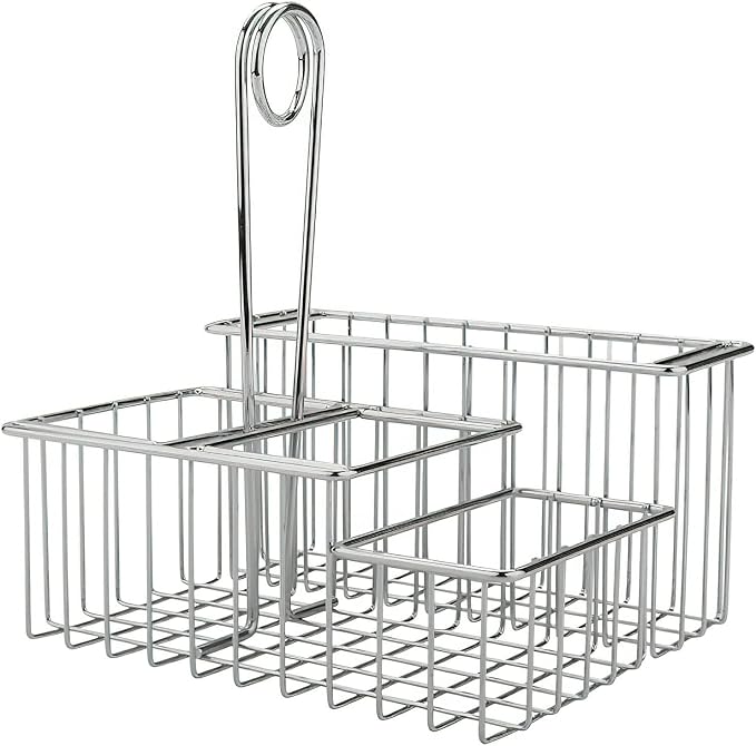 G.E.T. 4-21699 Chrome Four Compartment Condiment Caddy Metal Specialty Servingware Collection, 8" x 7" x 9" Tall, Chrome | 4 compartments, Easy transport, Restaurant service, Great for Condiments, Flatware and Table Service by GET