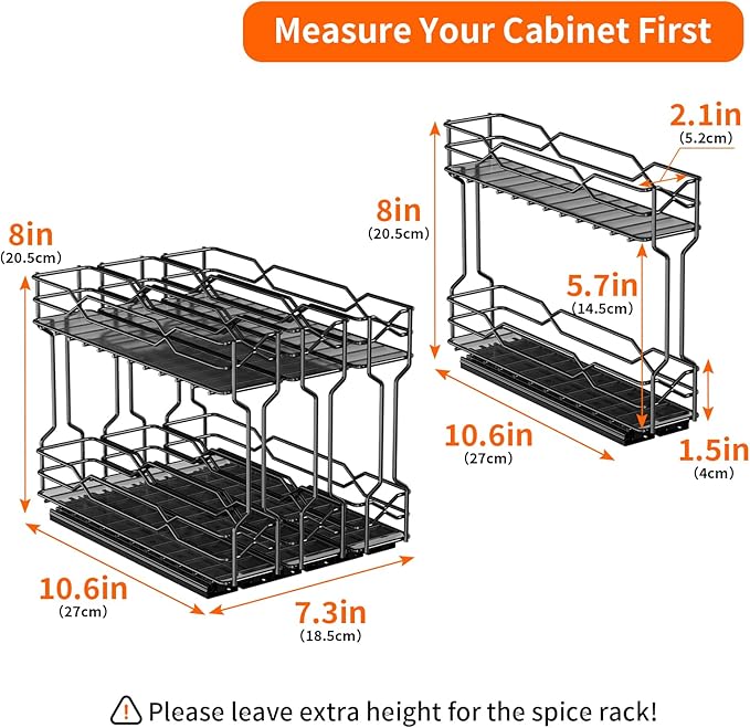 RCHYFEED 3 Pack Pull Out Spice Rack Organizer for Cabinet,2.1 Wx10.5 Dx8 H | Chrome,2 Tier Heavy Duty Cabinet Spice Organizer,Tape or Screw Mount Available Perfect for Cabinet & Pantry,Jars Not Included - Image 2