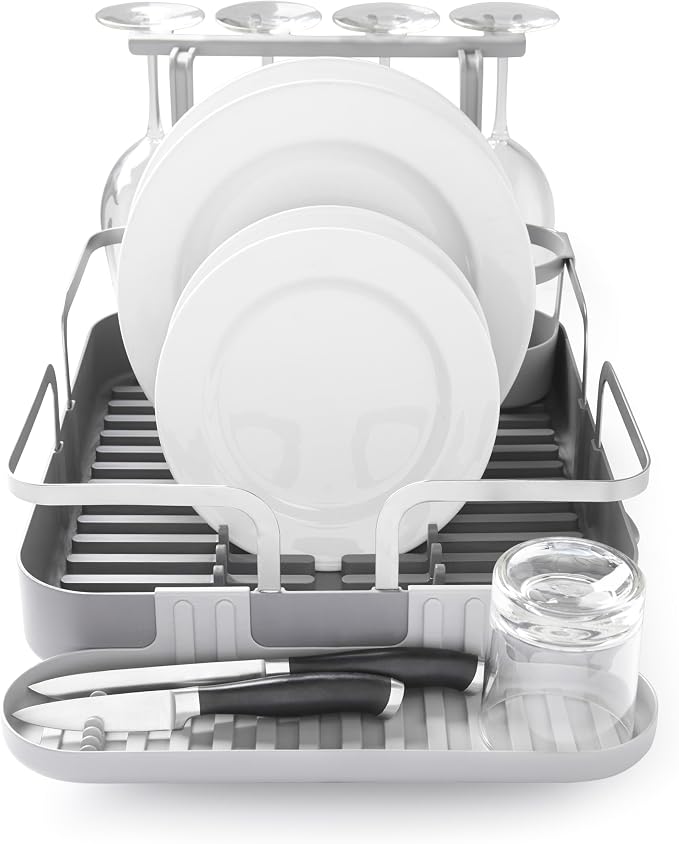 Umbra Holster Dish Rack– Molded Plastic Dish Drying Rack with Drainage Spout, Charcoal - Image 11