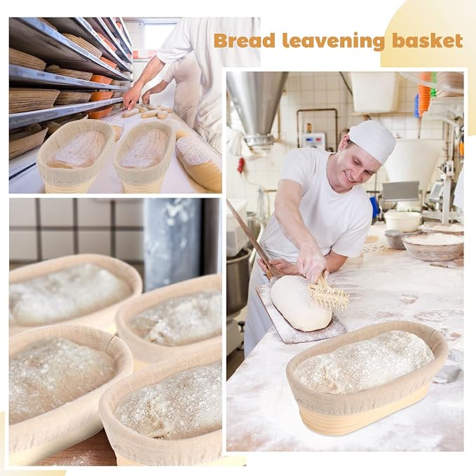 4 Pieces Oval Bread Banneton Proofing Basket 10 Inch Rattan Sourdough Bread Baskets Banneton Dough Proofing Bowls with Liners and Scatters for Home Sourdough Baking(Oval) - Image 5