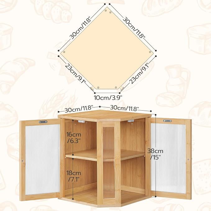HOOBRO Bread Box, Bamboo Bread Box for Kitchen Countertop, 2-Tier Corner Bread Box, Large Capacity Bread Bin, Food Storage Box, Bread Storage Container for Kitchen, Dining Room, Natural YL12MB01 - Image 3