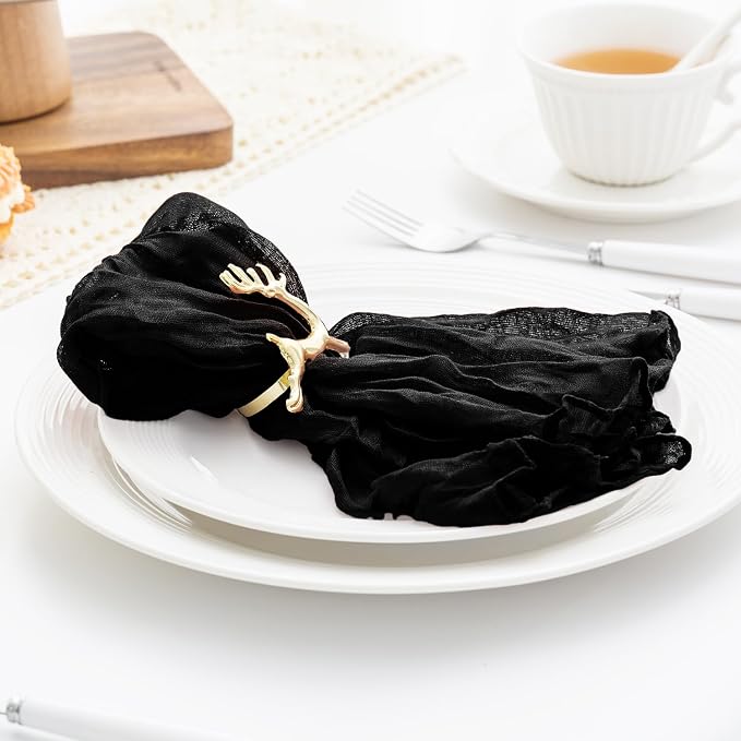 60 Pack Black Cheesecloth Napkins Washable 21x21 Inches Black Cloth Napkins Set of 60 Dinner Table Napkins for Wedding Rustic Boho Cotton Gauze Summer Bridal Baby Shower Party Table Decor - Image 3