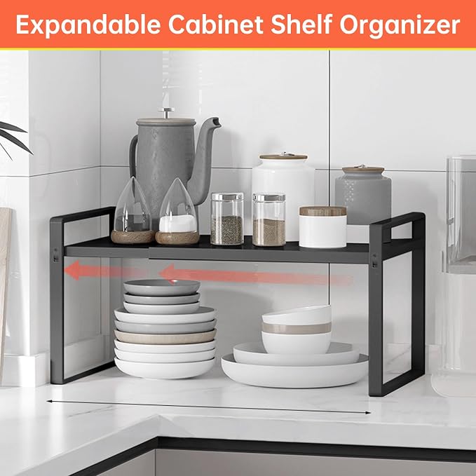 Adjustable Cabinet Shelves 9", Expandable 14~25" Metal Shelving for Pantry & Kitchen Organization, (2 Pack) Heavy-Duty Shelf Organizer, Fits Microwave, Spices, Countertop Storage - Image 6