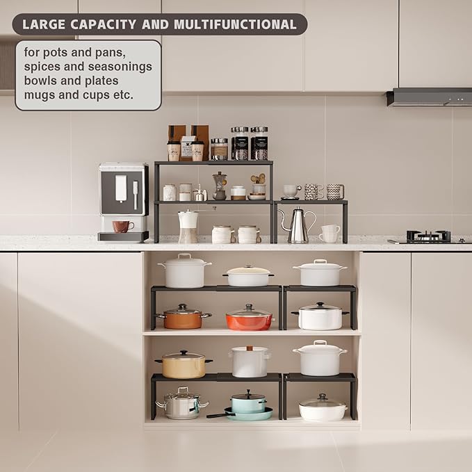 Magheo Expandable Kitchen Countertop Organizer, 1 Pack Stackable Cabinet Shelf Risers, Metal Spice Rack Heavy Duty Counter Organizer Storage for Kitchen, Pantry, Cupboard, Rv (8.7in Height,Black) - Image 5