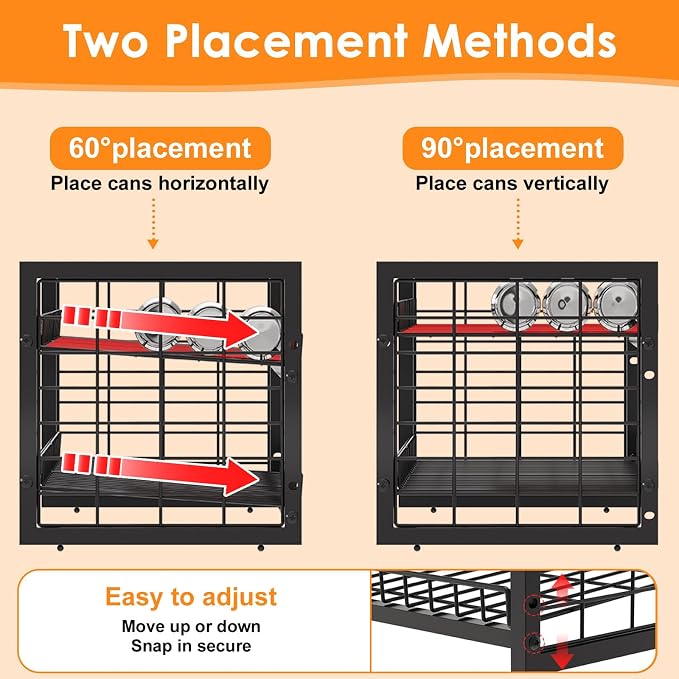 JKsmart 2-Tier Stackable Can Organizer, Extra-Long Can Holders for Pantry Storage, Adjustable Can Dispenser Holds Up to 64 Cans, 12mm Metal Frame, Super Sturdy Racks for Various Canned Food Soda - Image 5