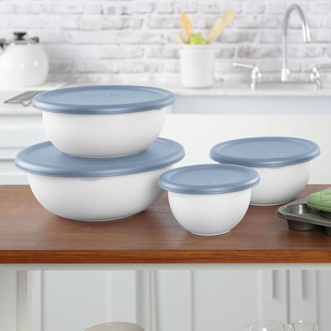 Sterilite Covered Bowl Set, Plastic Nesting Kitchen Mixing Bowls with Pour Spout, Meal Prep Food Storage Containers with Lids, Washed Blue (Set of 6) - Image 6