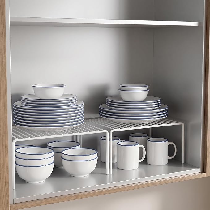 Set of 6 Kitchen Cabinet Shelf Organizer, Medium (13 x 9.4 Inch) Bathroom Cabinet Organization Wire Shelf Rack, Rustproof Storage Space Saver Shelves for Countertops Pantries Utensils -White - Image 4