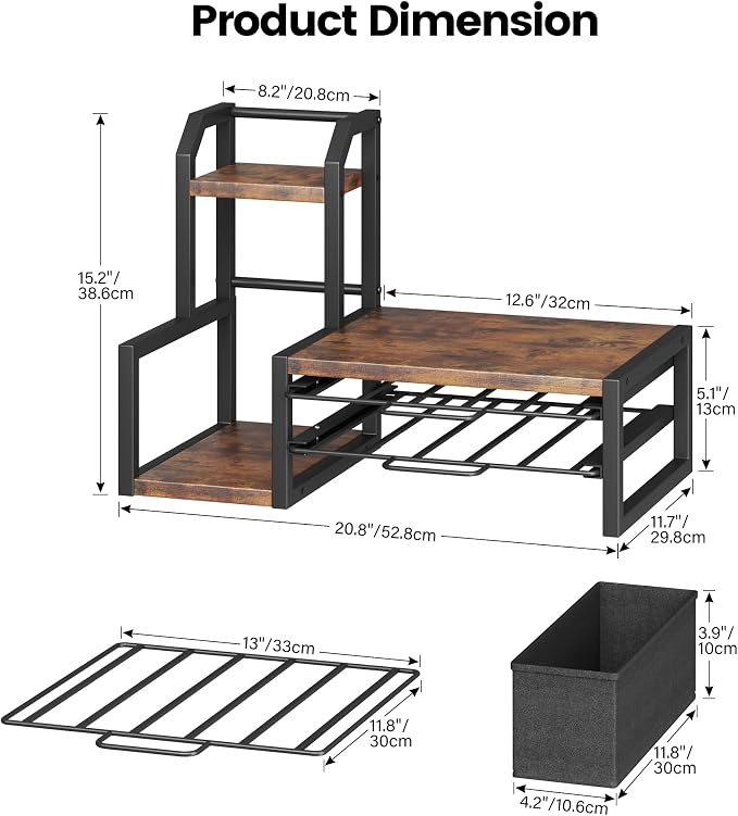 Homeiju K Cup Organizer for Countertop,Holds 60 K-Cups & 10 Syrup Bottles | Coffee Station Organizer with Coffee Pod Holder, Pull-Out Drawer with Anti-Slide Lock, Side Basket & Syrup Rack, Rustic Brown - Image 2