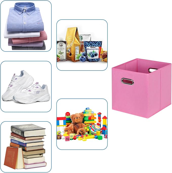Fabric Cubby Storage Bins,13x13x13 Inches,Cube Organizer Bin Foldable Storage Boxes with Dual Handles Fabric Organizer Box and collapsible Storage basket,Set of 8,Pink - Image 3