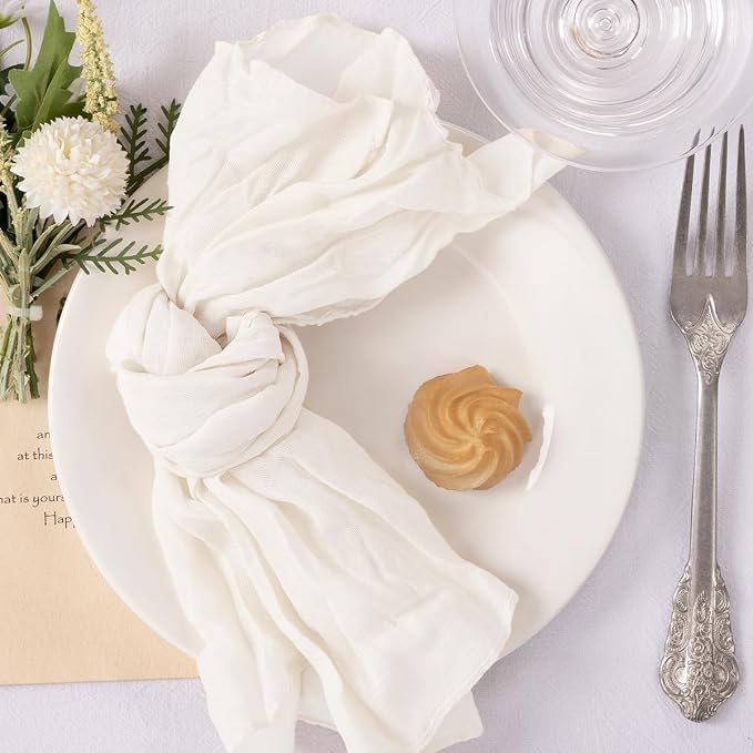 Cloth Napkins Set of 24 21"x21" Reusable Cheesecloth Napkins Bulk Ivory | Boho Rustic Dinner Napkins Washable Gauze Table Napkins Cloth Hemmed Edges for Wedding Bridal Shower Family Gathering Decor - Image 2