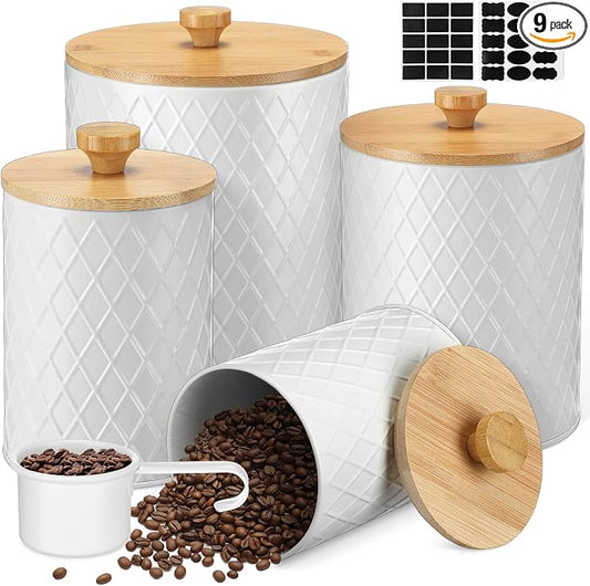 Teenyyou Metal Kitchen Canisters Set with Bamboo Lids and Spoon Airtight High Capacity Coffee Tea Sugar Flour Jars with DIY Labels Farmhouse Extra Large Storage Containers for Kitchen(4 Set,4 Sizes) by Teenyyou