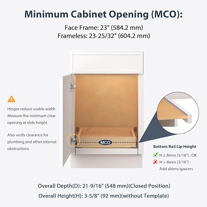 Pull Out Drawers for Kitchen Cabinets 23" W x 21" D Birch Wood | Pull-Out Cabinet Drawer, Slide Out Shelf, Concealed Soft-Close Full-Extension Slides, Bottom & Side Mount, 80 lb Heavy-Duty - Image 3