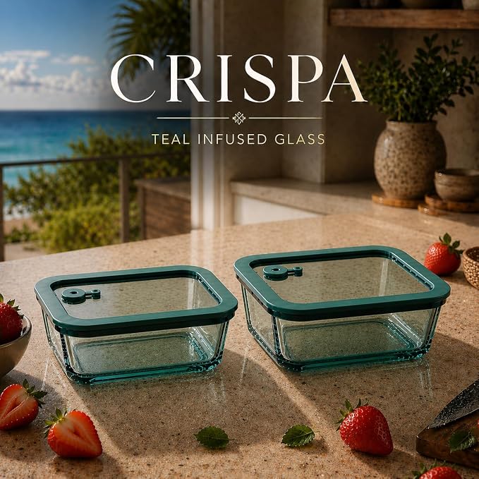 Crispa 8-Piece Teal Square Glass Food Storage Containers with Silicone Glass Lids – 100% Plastic-Free (2x 40oz, 2x 20oz) – Leakproof, Airtight, Freezer, Microwave and Dishwasher Safe - Image 3