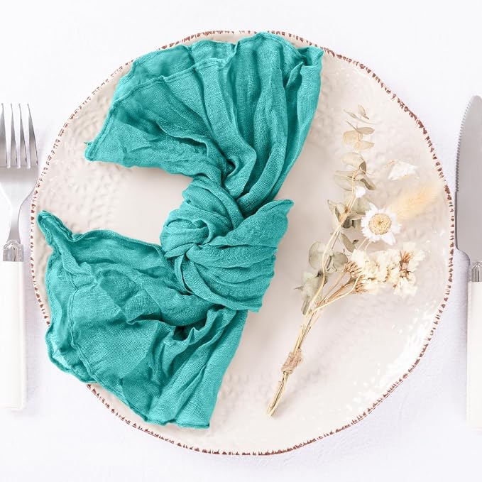 DeZerlor Teal Green Washable Cheesecloth Napkins Set of 20 for Party | Reusable Summer Cloth Napkins Bulk, for Wedding Bridal Baby Shower Dinner Cocktail Birthday Home, 21x21 Inches - Image 2