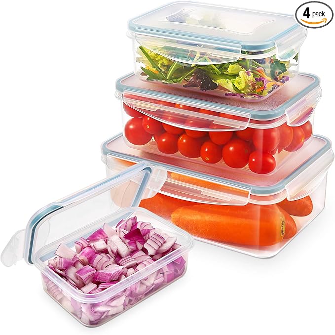 YASHE Food Storage Containers, Plastic Food Containers with Lids, Airtight Meal Prep Sets, Leak-Proof, Stackable, BPA Free- 4pcs Rectangular by YASHE