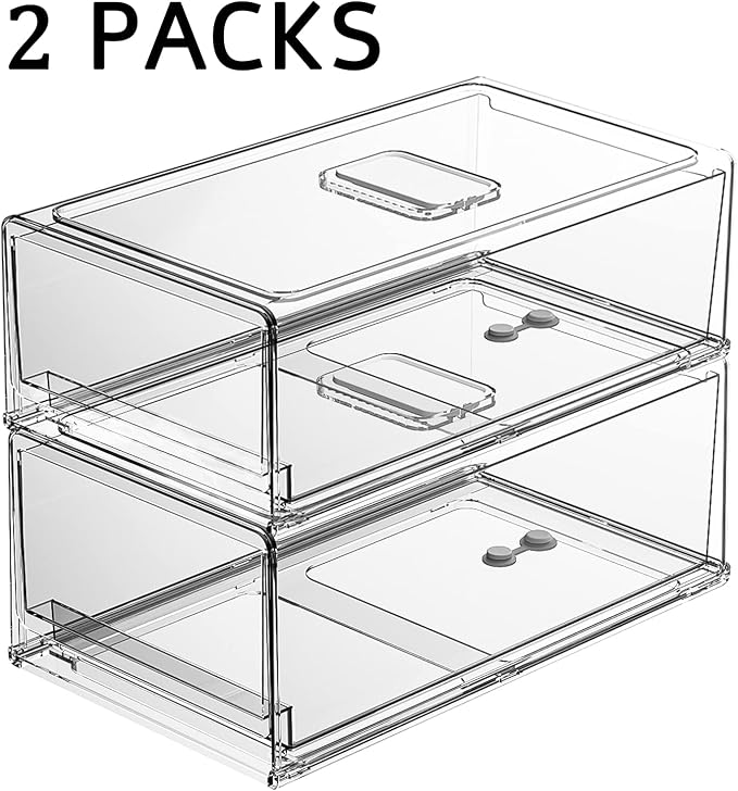 YekouMax Fridge Drawer Organizer - 2 Pcs Pull-Out Cabinet Storage Containers For Fridge, Freezer, Pantry Organizer for Kitchen Storage & Organization Sets, 11.81" Long - Image 7