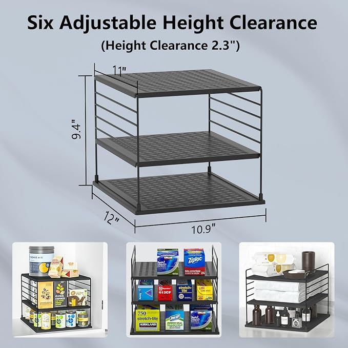 Adjustable Pantry Organizers and Storage - Steel Wire & Plastic Saran Wrap Holder, Black, 10.75 in x 12 in x 9.25 in - Image 3