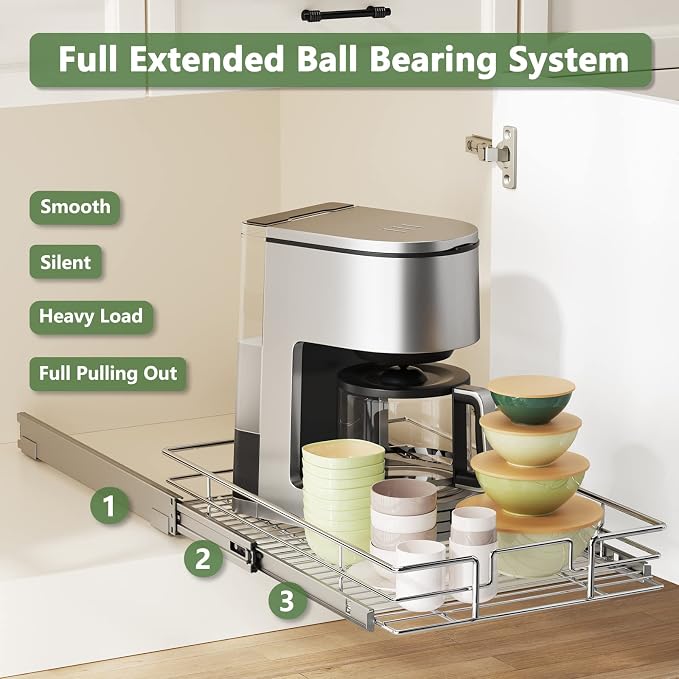 LOVMOR Pull Out Cabinet Organizer 12½" W x 21½" D, Kitchen Cabinet Pull Out Shelves Slide Out Storage - Image 2