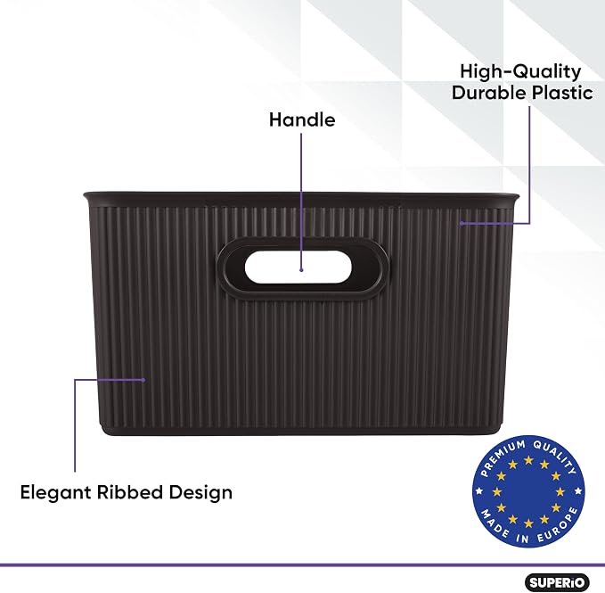 Superio Ribbed Collection - Decorative Plastic Basket Open Home Storage Bins Organizer, Brown (Set of 4) 1 Large, 1 Medium, 2 Small - Container Boxes for Organizing Closet Storage Bins for Shelves - Image 7
