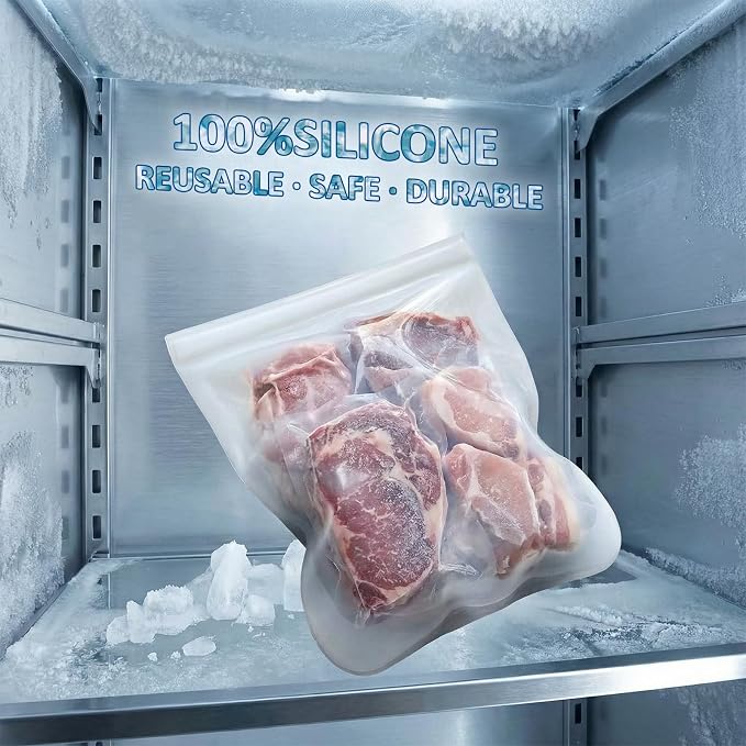 Extra Large Reusable Silicone Freezer Bags 4 Pack, 0.8 Gallon/3000ml, 100% Silicone Food Storage Wide-Open Zip-Lock Reusable Bags for Large Items, Microwave Freezer Oven Dishwasher Safe, Translucent - Image 2
