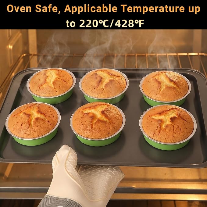 Beasea Mini Aluminum Cupcake Pans With Lids, 100 Pack 7.3oz Disposable Pie Pans, 4 Inch Aluminum Foil Baking Cups Pie Tart Tins Round Oven Dishes For Cheesecake Tart Quiche Dessert - Matcha Green - Image 4
