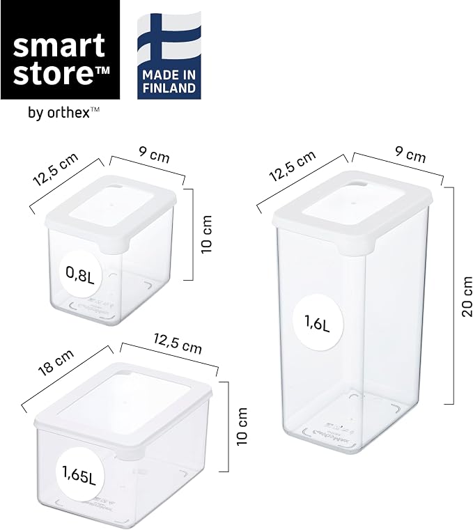 SmartStore Clear Airtight Dry Food Containers with Lids Starter Set of 5-20% Biobased Plastic Storage Box with Lid, BPA Free, Dishwasher Safe - Kitchen Storage Containers 2x 0.8L, 2x 1.6L, 1x 1.65L - Image 2