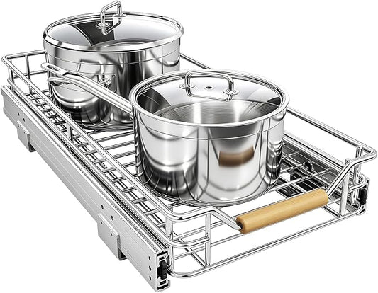 Pull out Cabinet Organizer, 9"W X 21"D, Heavy Duty Smooth Sliding Under Cabinet Shelves for Pots and Pans, Full-Extension Roll out Drawers, Slide out Organization for Home Kitchen Pantry by Kitstorack