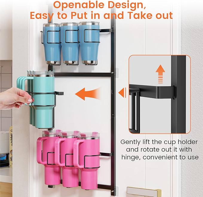 Housolution Water Bottle Tumbler Organizer Storage Holder Rack for Stanley | Upgrade Bottom Support Design for 10 to 40 oz Cup, Wall/Door Mounted, Compatible with Stanley and Other Brands - Image 3