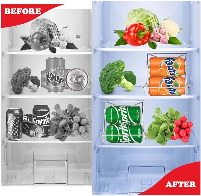 euoloar 2 Pack Soda Can Organizer for Refrigerator Stackable Can Holder Dispenser with Lid for Fridge Rack Freezer, Clear Storage Bins-Holds 12 Cans Each (Clear) - Image 4