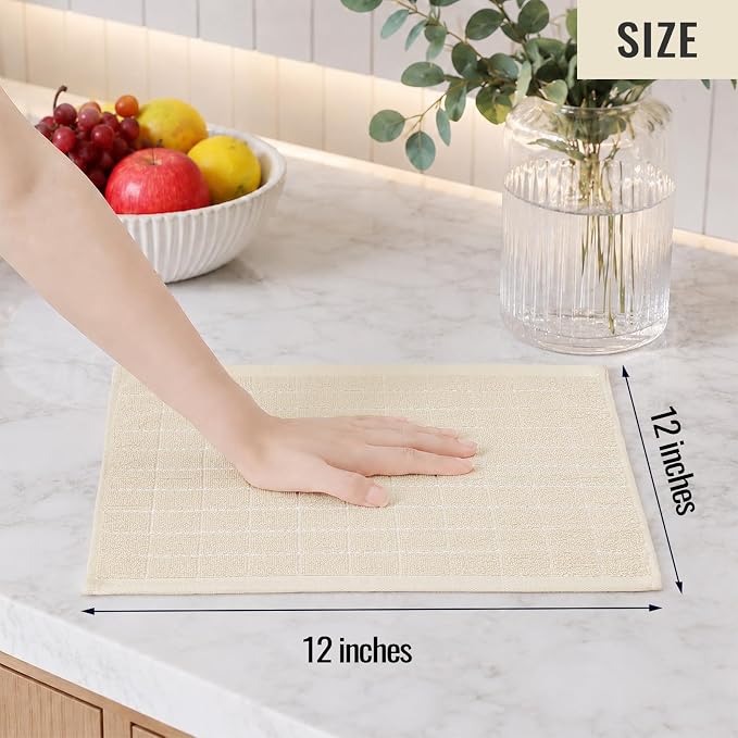 Kitinjoy 100% Cotton Terry Kitchen Dish Cloths, 12”x 12”, 8-Pack, Beige | Ultra Soft and Absorbent Dish Towels for Kitchen, Suitable for Drying and Washing Dishes - Image 4