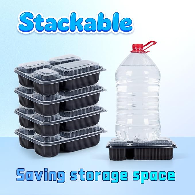 YANGRUI Meal Prep Containers 40 Pack 34 oz - Shrink-Wrapped No Pre-Wash | 4 Compartment Leak-Resistant Bento Box | BPA Free Shatterproof PP | Microwave Safe To-Go Food Storage for Leftovers & Parties - Image 6