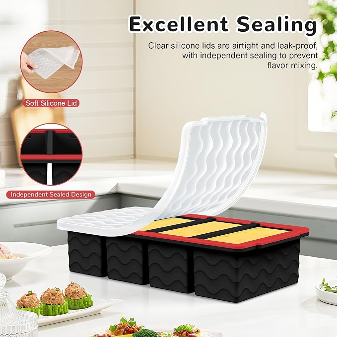 Silicone Freezer Trays with Lid (4-Pack), 1-Cup, 2-Cup, 1/2-Cup & 2-Tbsp Silicone Freezer Molds, Stackable Soup Freezer Meal Prep Containers,Ice Cube Tray for Making Sauce,Smoothies,Yogurt Bites - Image 7
