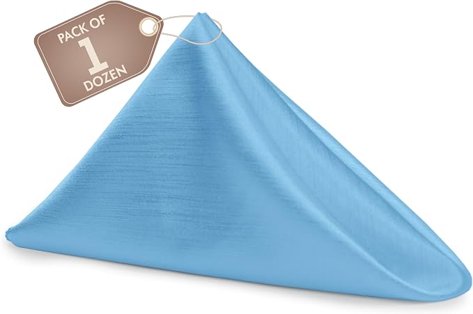 17x17-Inch Shantung Cloth Napkins, Light Blue, Set of 12 | Bulk Case of 1 Dozen, Satin, Square, 100% Polyester Fabric, Reversible, Faux Dupioni Silk Reverse Side, Machine Washable by UltimateTextile