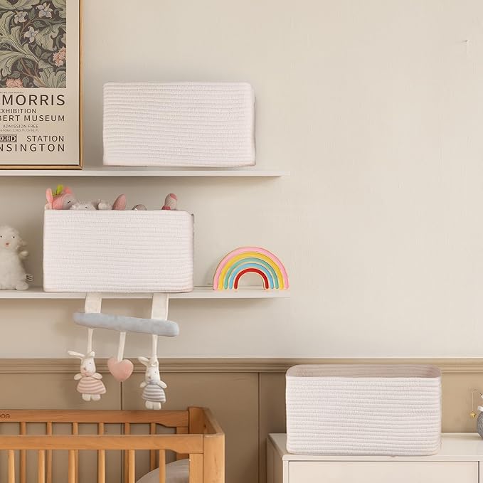 4 Pack Storage Baskets for Organizing, Woven Baskets for Shelves - Perfect for Toys, Books, Towels, and Clothes, Durable Gift Basket Bins Toy Storage, 15.7''Lx11.8''Wx7.8''H, White - Image 5