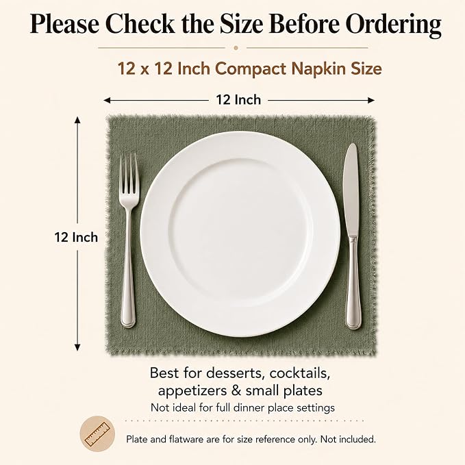 36 Pack Olive Green Cloth Napkins, 12 x 12 Inch Cotton with Fringe Settings | Handmade washable reusable cotton dinner napkins in bulk for weddings, parties, rustic boho table settings - Image 2