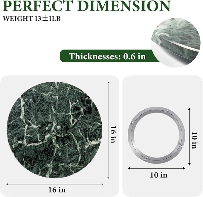 16'' Green Marble Lazy Susan Marble Turntable for Kitchen Dinning, Lazy Susans Organizer for Cabinet, Serving Rotation Spinning Tabletop Organizer Swiveling, Spice Rack Storage(Indian Green) - Image 2