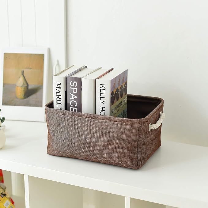 Fabric Storage Basket for Home, Shelf, Closet - Canvas Bin for Dog Toys and Baby Items (Brown, 1 Pack, 13.8L9.8W6.7H) - Image 7
