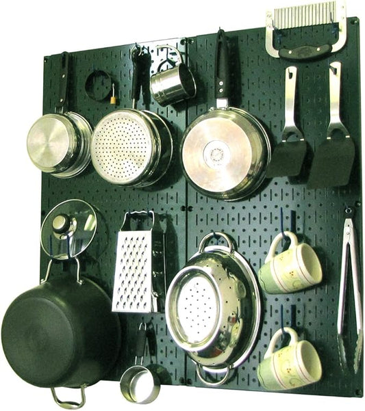 Wall Control Kitchen Pegboard Organizer Pots and Pans Storage Rack Organization Kit with Green Pegboard and Blue Accessories by Wall+Control