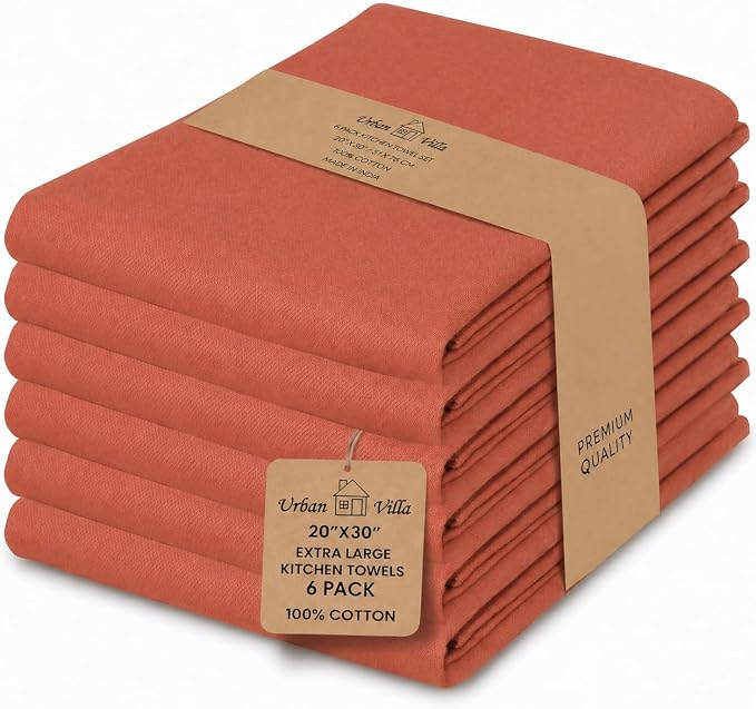 Urban Villa Kitchen Towels Cotton Dish Towels 20”x30” (Set of 6) Rust by CottonTrends