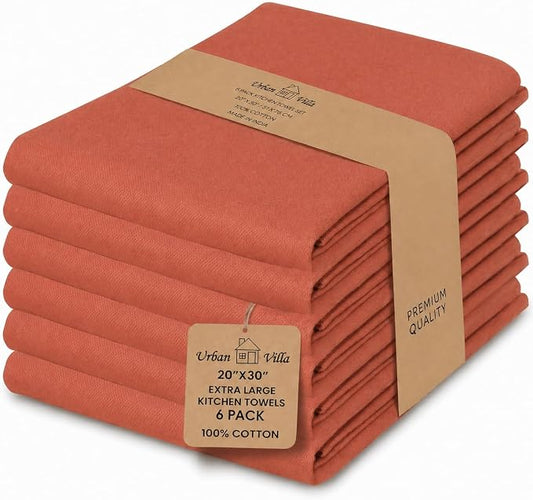 Urban Villa Kitchen Towels Cotton Dish Towels 20”x30” (Set of 6) Rust by CottonTrends