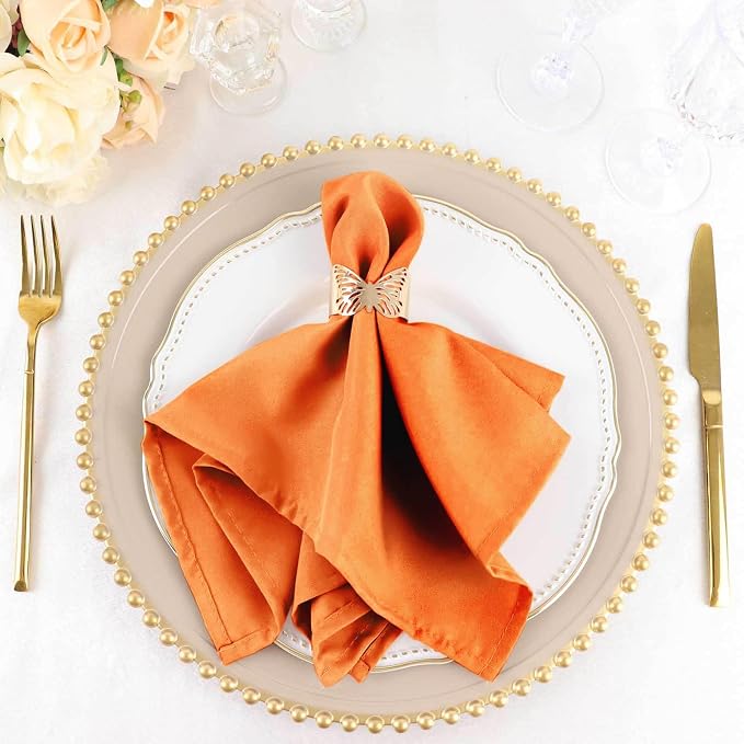 Efavormart Premium Cloth Napkins Set of 5, 17x17 Inch Orange Seamless Dinner Napkins, Washable Linen Table Napkin Cloth with Hemmed Edges for Weddings, Party and Banquet by efavormart