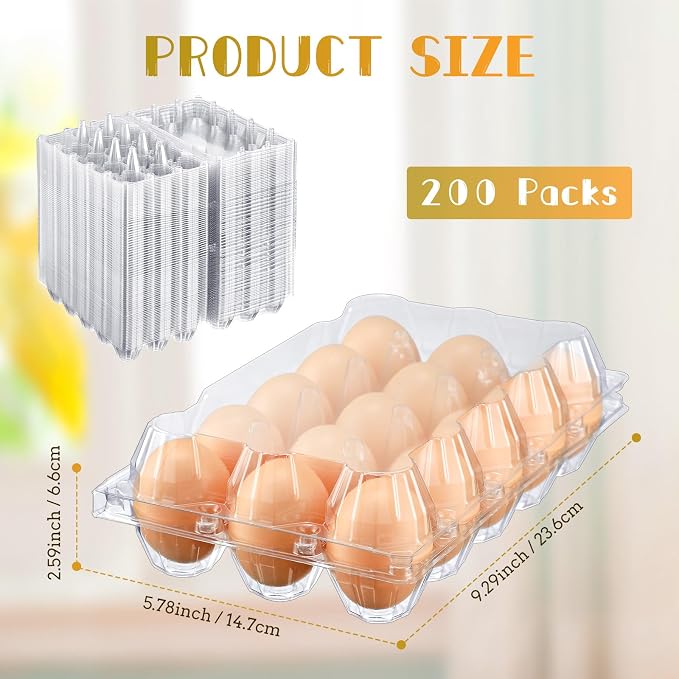 Zubebe 3 x 5 Count 200 Pack Egg Carton Bulk Clear Plastic Empty Egg Containers for Farm Market Refrigerator Storage - Image 2