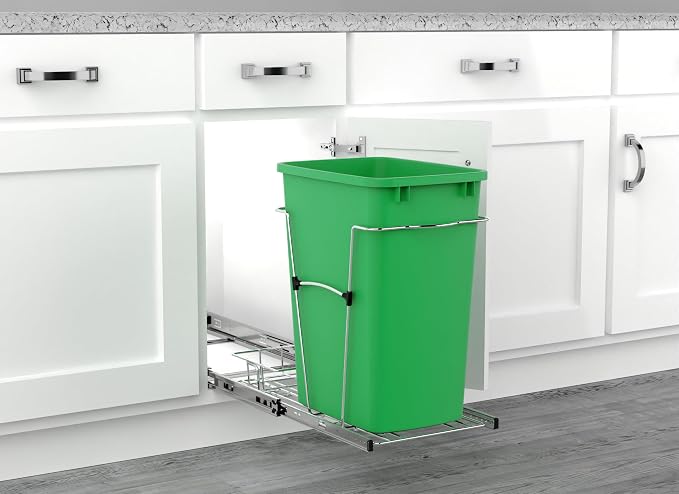 Rev-A-Shelf Pullout Trash Can for Kitchen Cabinets 35 Qt Garbage Waste Recycling Bin with Full Extension Slides, Green, RV-12KD-19C-S - Image 6