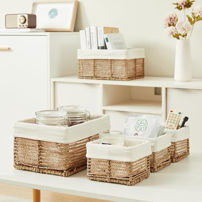 Wicker Storage Basket, 5 Pack Baskets for Organizing, Seagrass Storage Baskets, Rectangular Wicker Baskets for Storage Shelves, Cube Storage Bins For Closet/Clothes/Dresser - Image 6