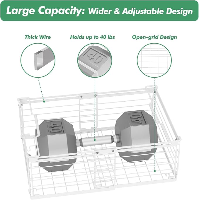 ADRIMER Freezer Organizer Bins, 4 Packs Foldable & Stackable Chest Freezer Organizer Bins with Adjustable Length 11-17.3", Metal Wire Storage Baskets for Upright Freezer, Deep Freezer, Pantry, White - Image 7