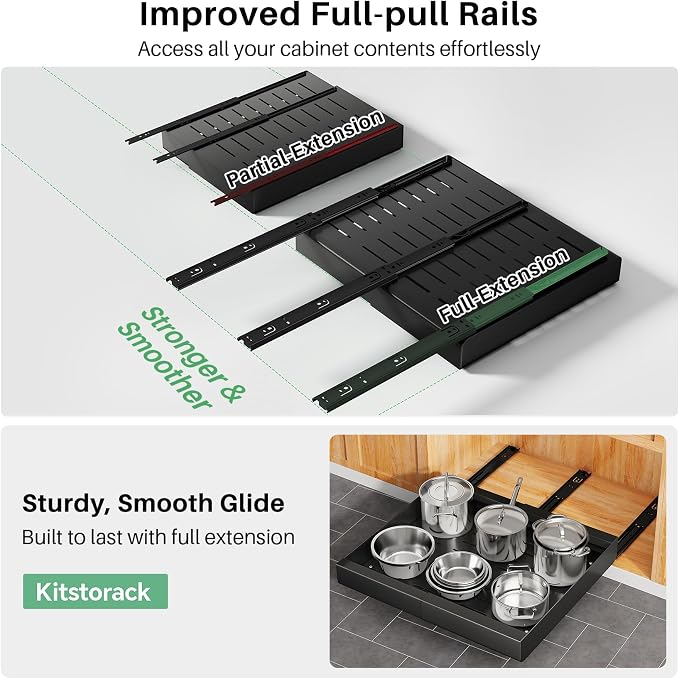 Kitstorack Pull out Cabinet Organizer, Expandable(12"-20") Heavy Duty Slide out Drawer Fixed with Adhesive Nano Film for Pots, Roll out Shelf Storage for Kitchen Base Cabinet Organization - Image 4