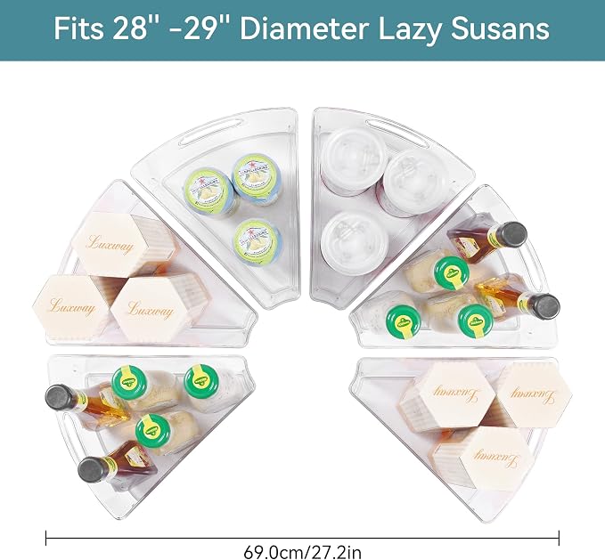 Oubonun Lazy Susan Organizers Set of 6, 11.6’’ x 10.2’’ x 4.1’' Plastic Transparent Kitchen Cabinet Storage Bins with Handle, 4.1" Deep Container, 1/8 Wedge - Food Safe, without BPA - Image 2