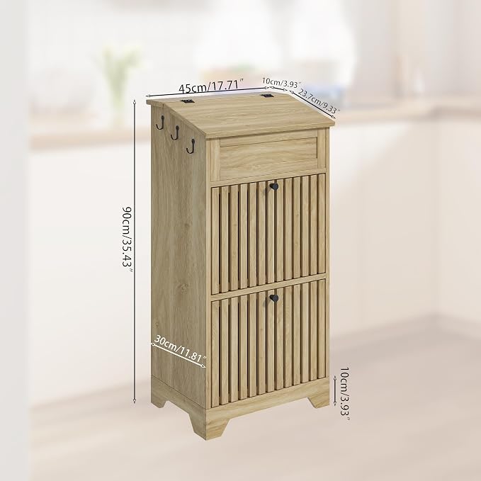 Potato Storage Bins, Fruit and Vegetable Storage, Kitchen Pantry Cabinet | Potato and Onion Storage Bins, Mid Century Modern, Wooden, for Homemade Bread, Snack, Magnetic Flip top, 3 Tier, Natural - Image 7