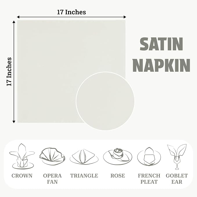 MDS® Pack of 100 Satin Napkins 12 x 12 Inch, Soft Silky Reusable Cloth Dinner Table Napkins for Wedding Décor, Reception, Birthday, Parties, Banquets, Catering, Restaurants & Hotel - Ivory - Image 4
